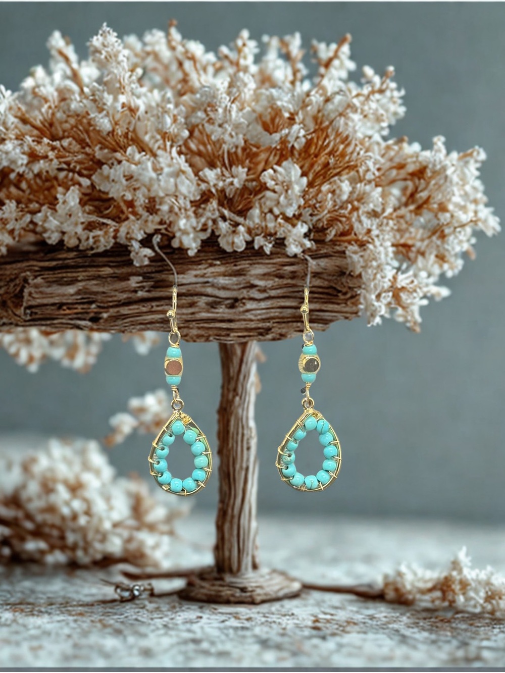 💛PANACEA💛Boho Faux Turquoise and Gold-Tone Teardrop Earrings/NWT